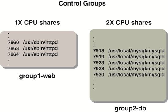 Relative shares of CPU resources can be allocated to different process groups