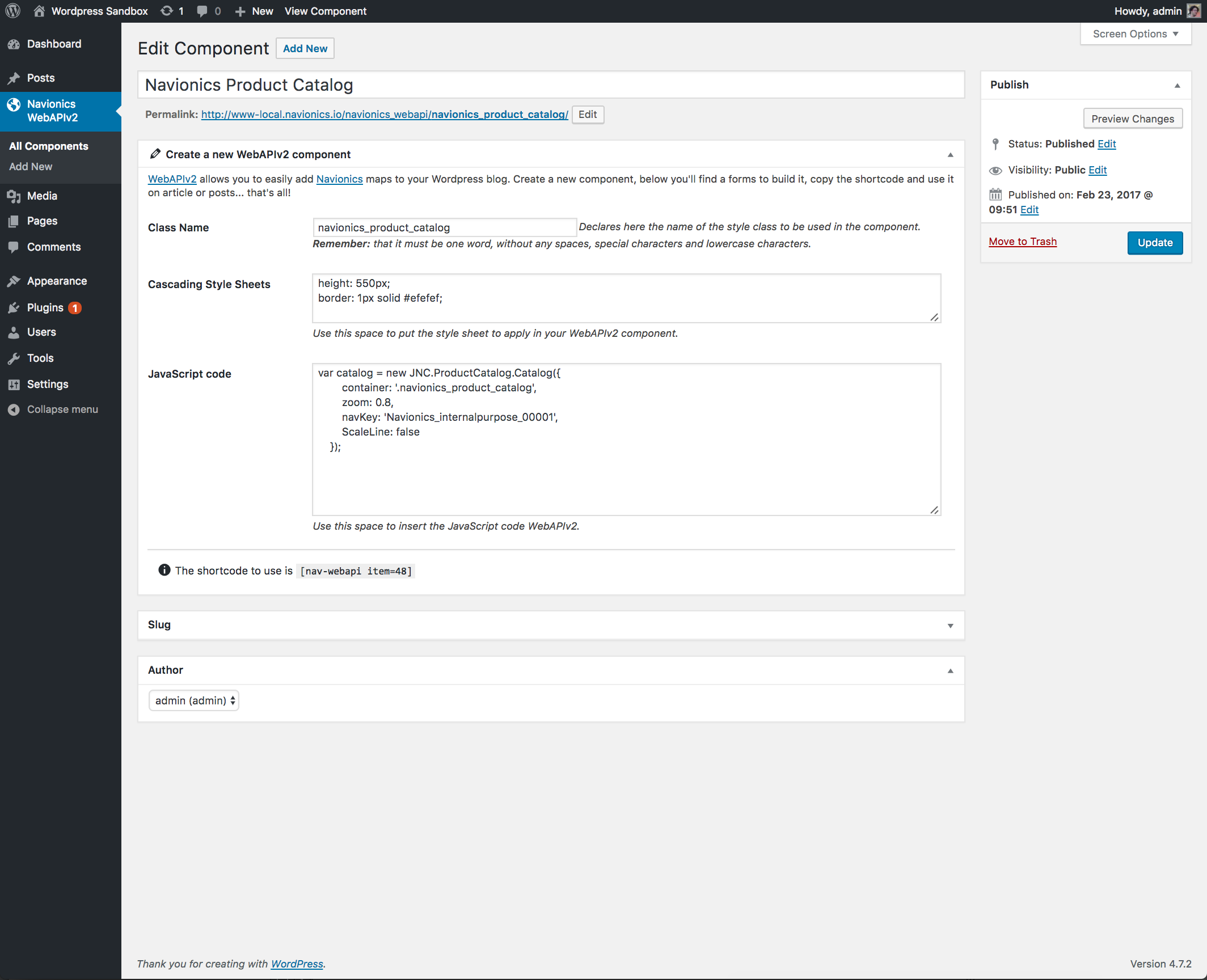 Create a new Navionics WebAPI Component