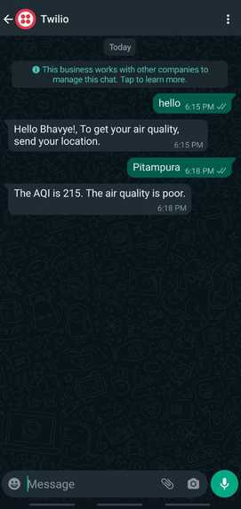 Getting the pollution data directly through WhatsApp