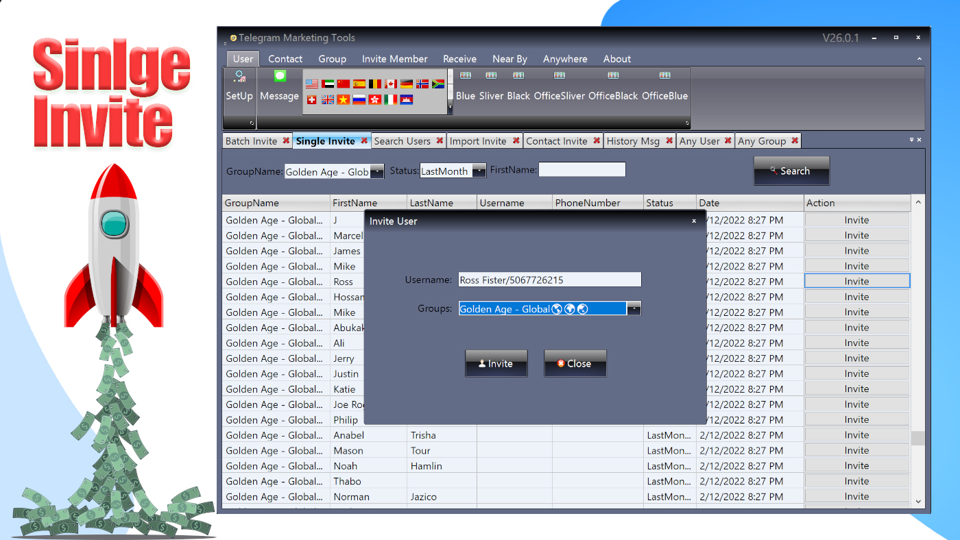 Telegram Marketing Tools Bulk Scraper/Extract/Add/Search/Invite Member|Join Group 45.1.1