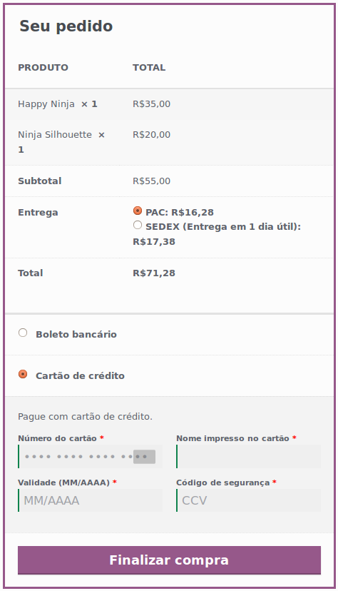 Example of checkout using the Storefront theme.