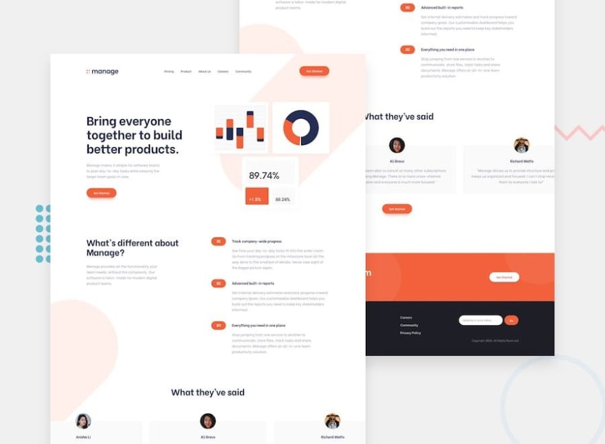 Design preview for the Manage landing page challenge