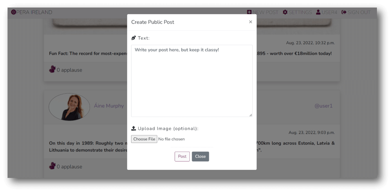 Create new post modal form