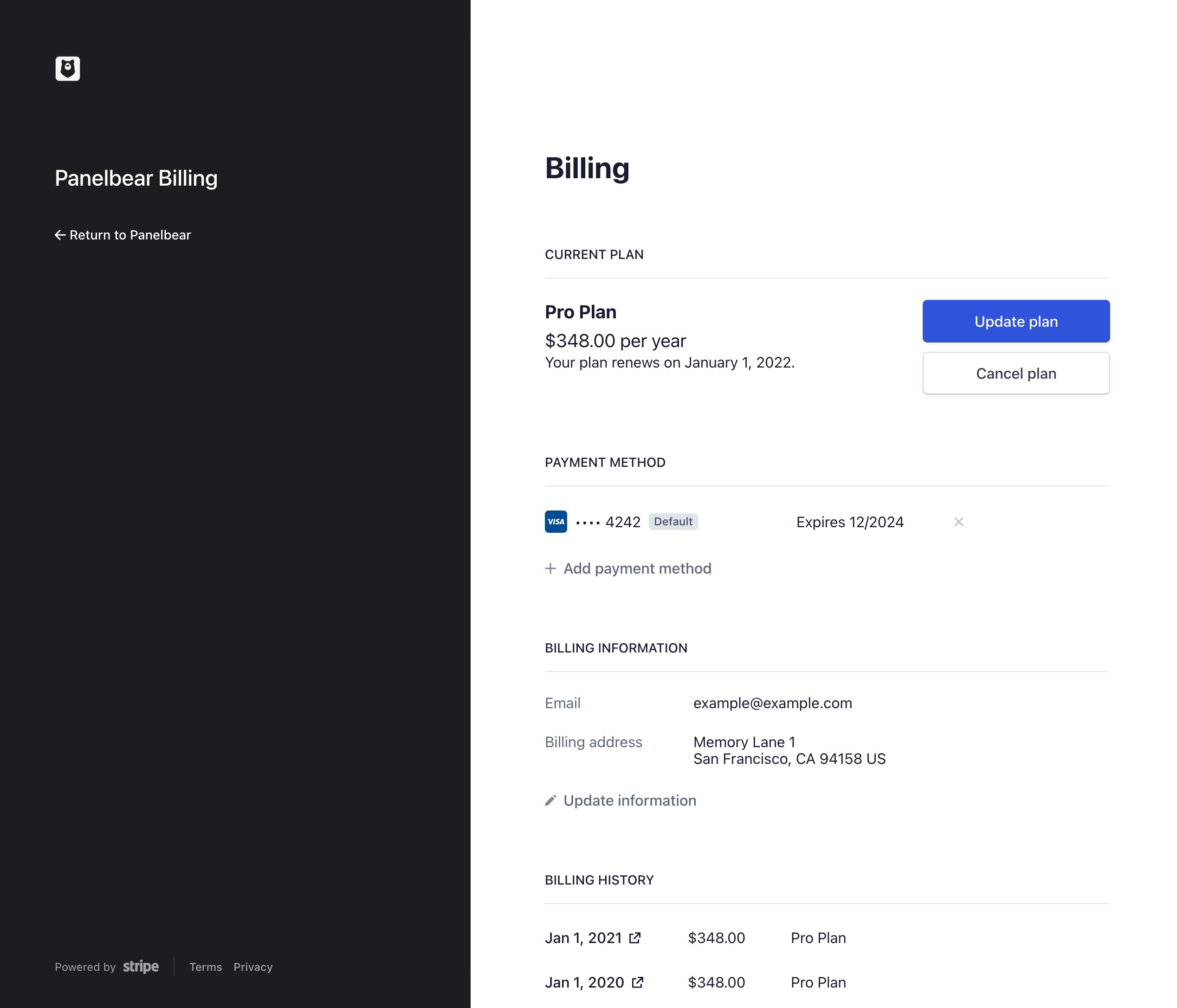 Panelbear's Customer Billing Portal