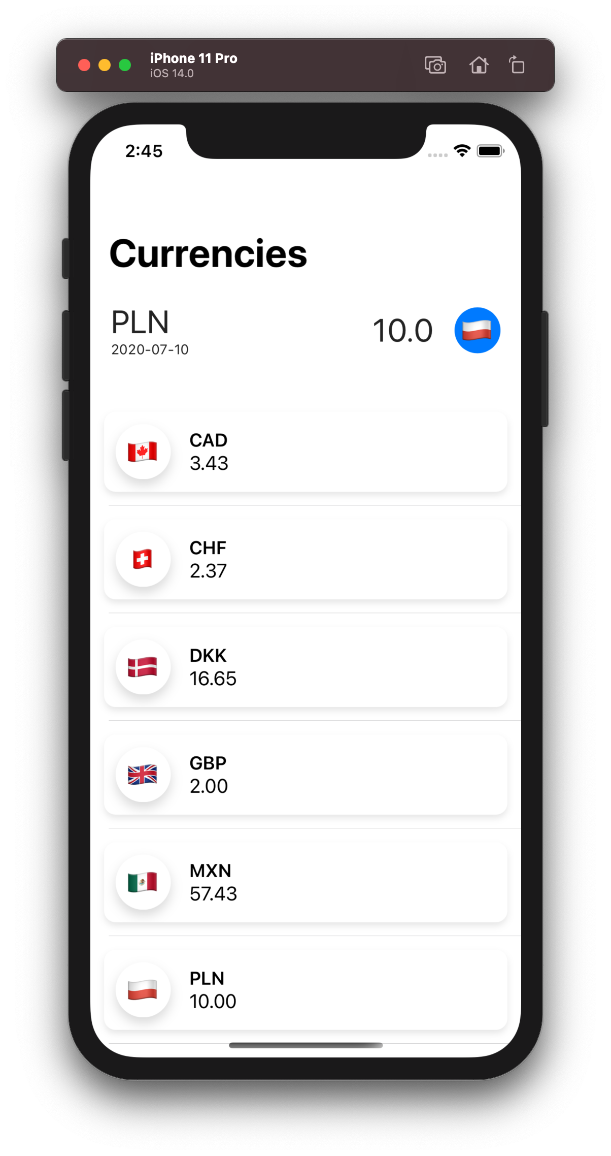 App Currencies screen - screenshoot