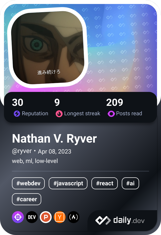 Nathan V. Ryver's Dev Card