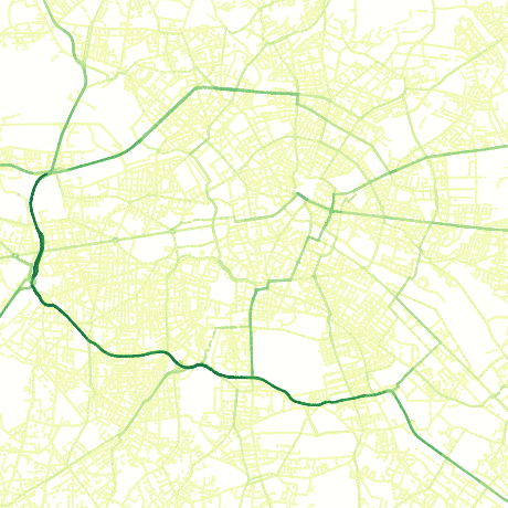 An animation of the road network of Berlin