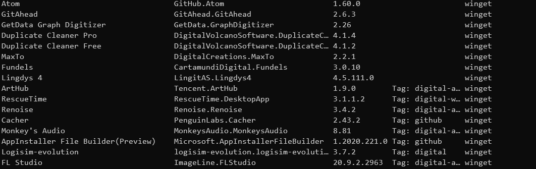 Winget Output Sample