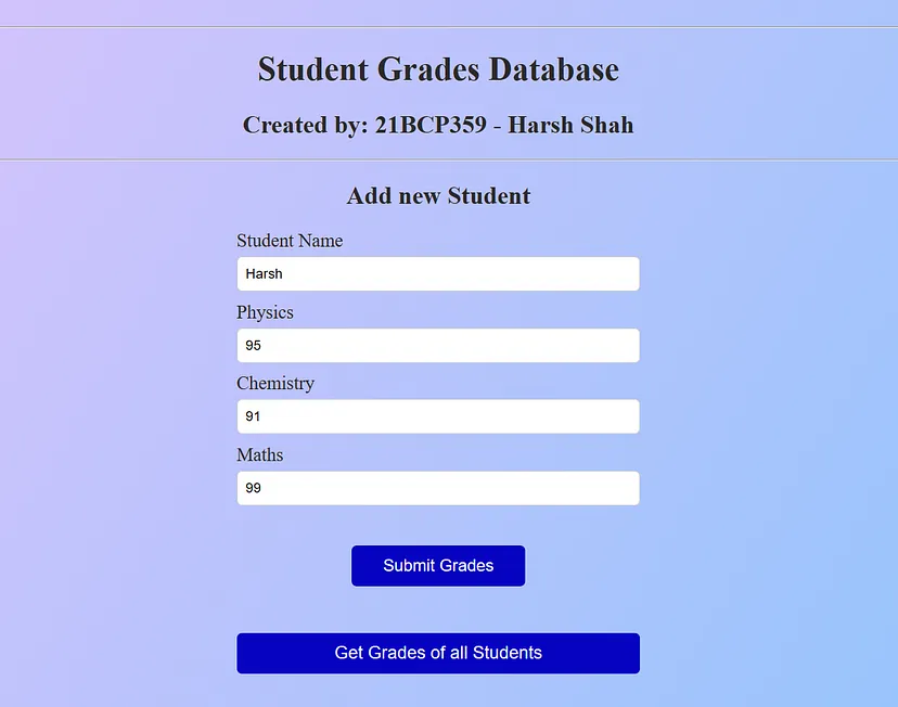 Web App: Add Student Data