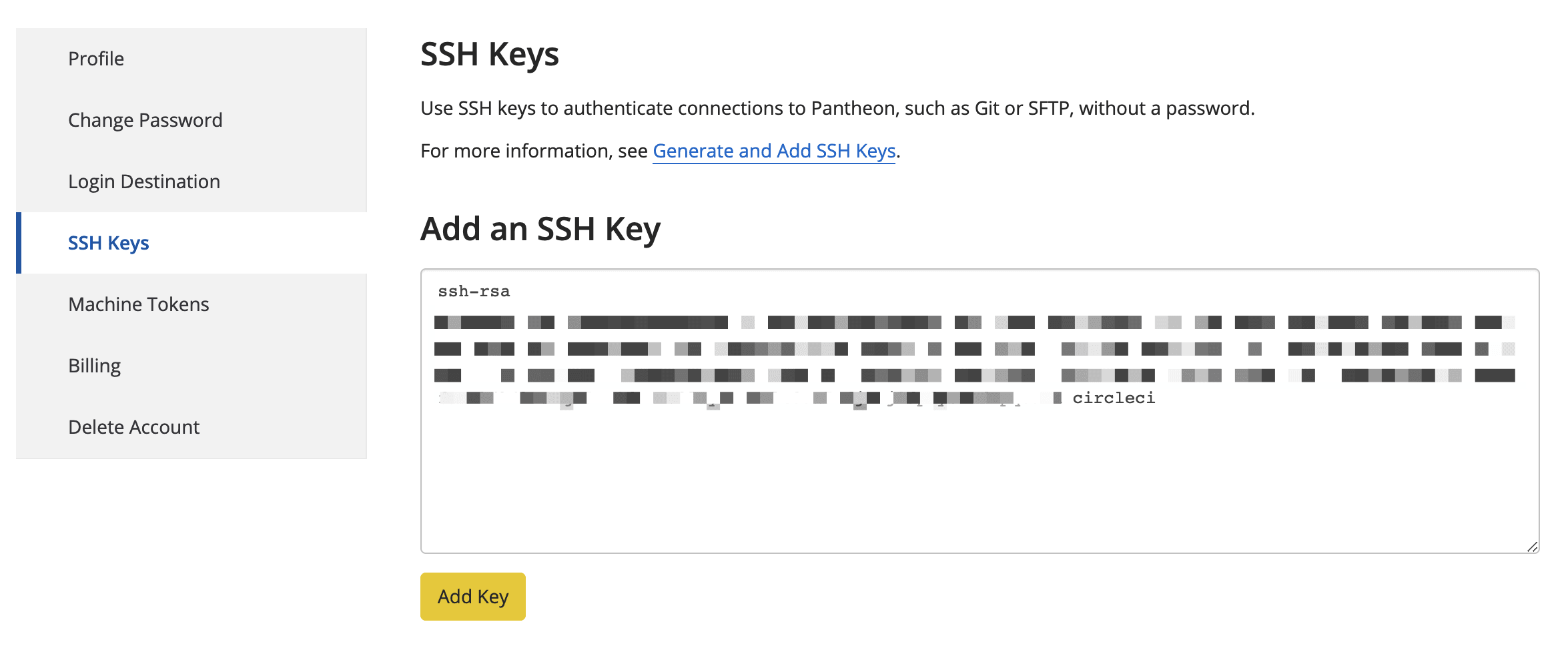 Add an SSH key form