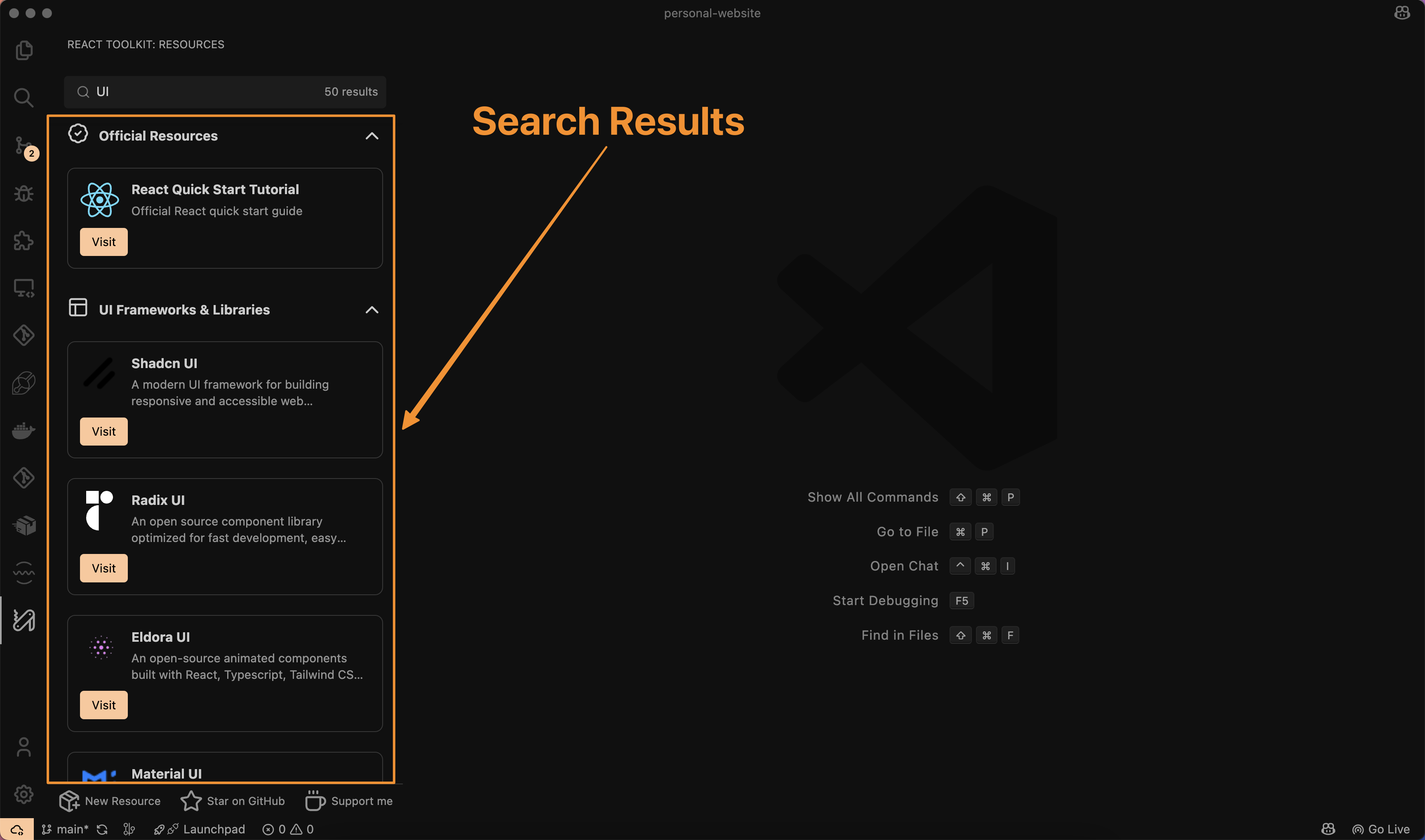 ReactToolkit search results