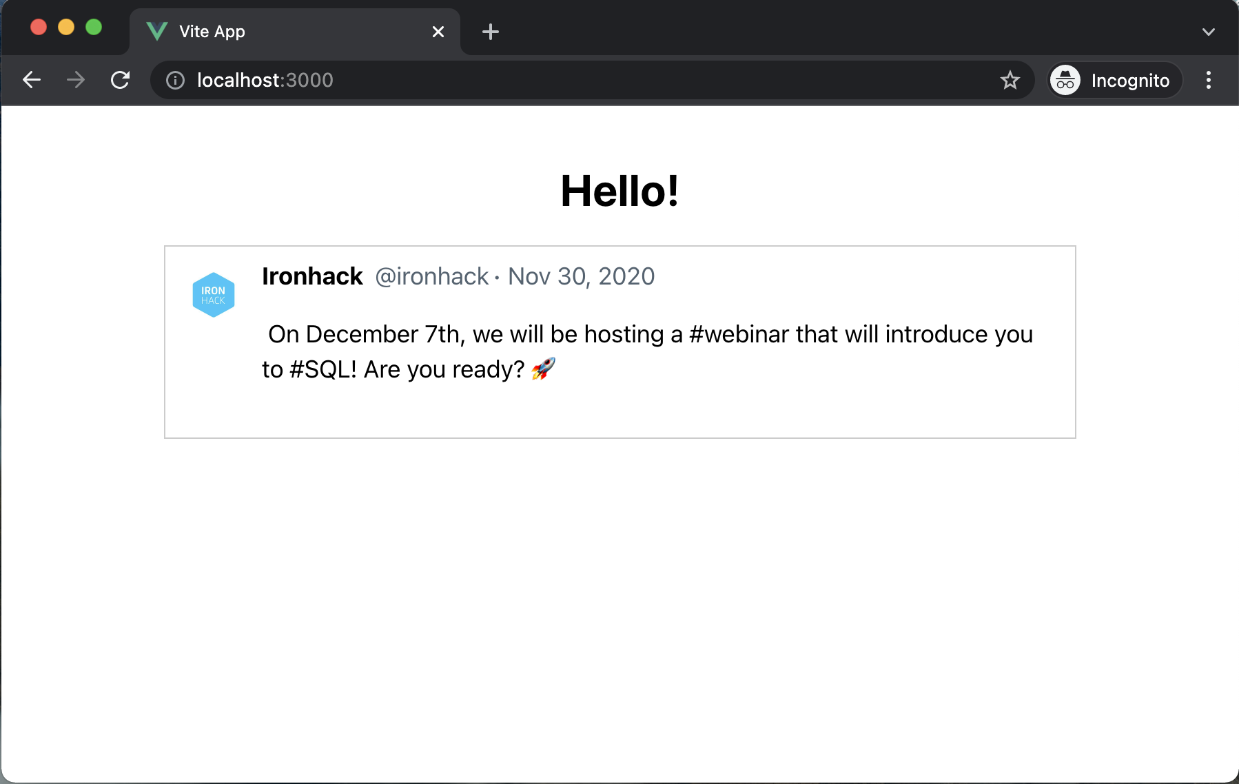 Tweet component after the initial setup