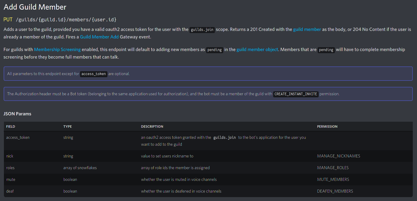 Screenshot of Discord Developer Docs