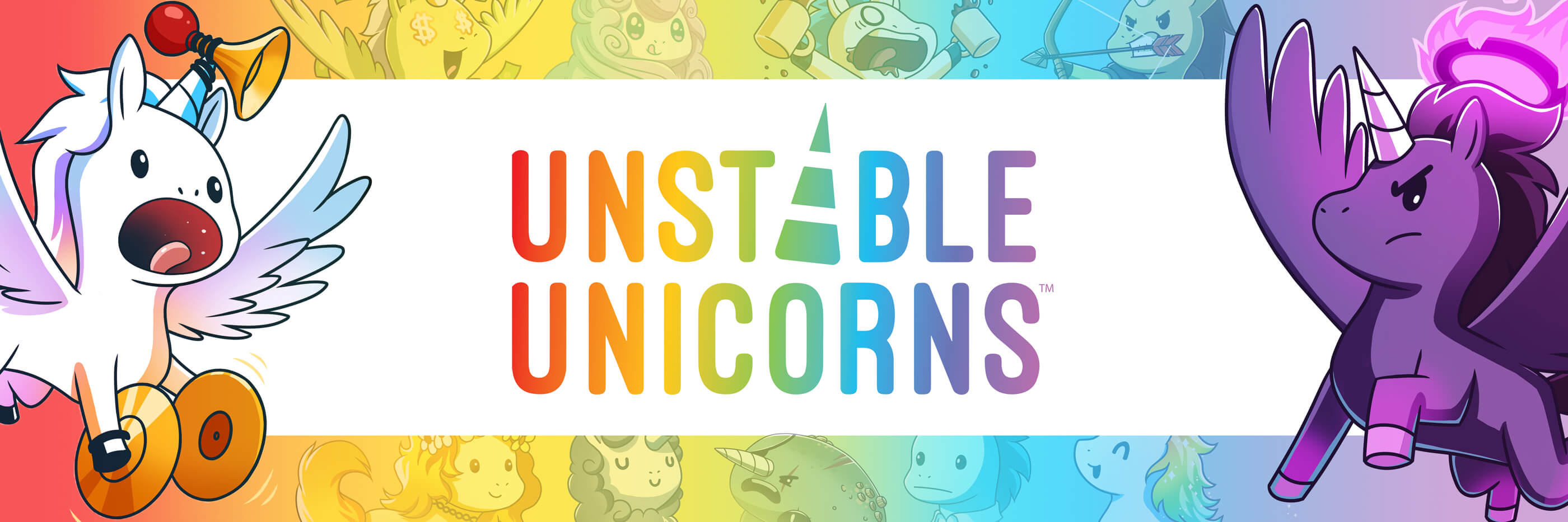 A banner of the strategic card game Unstable Unicorns