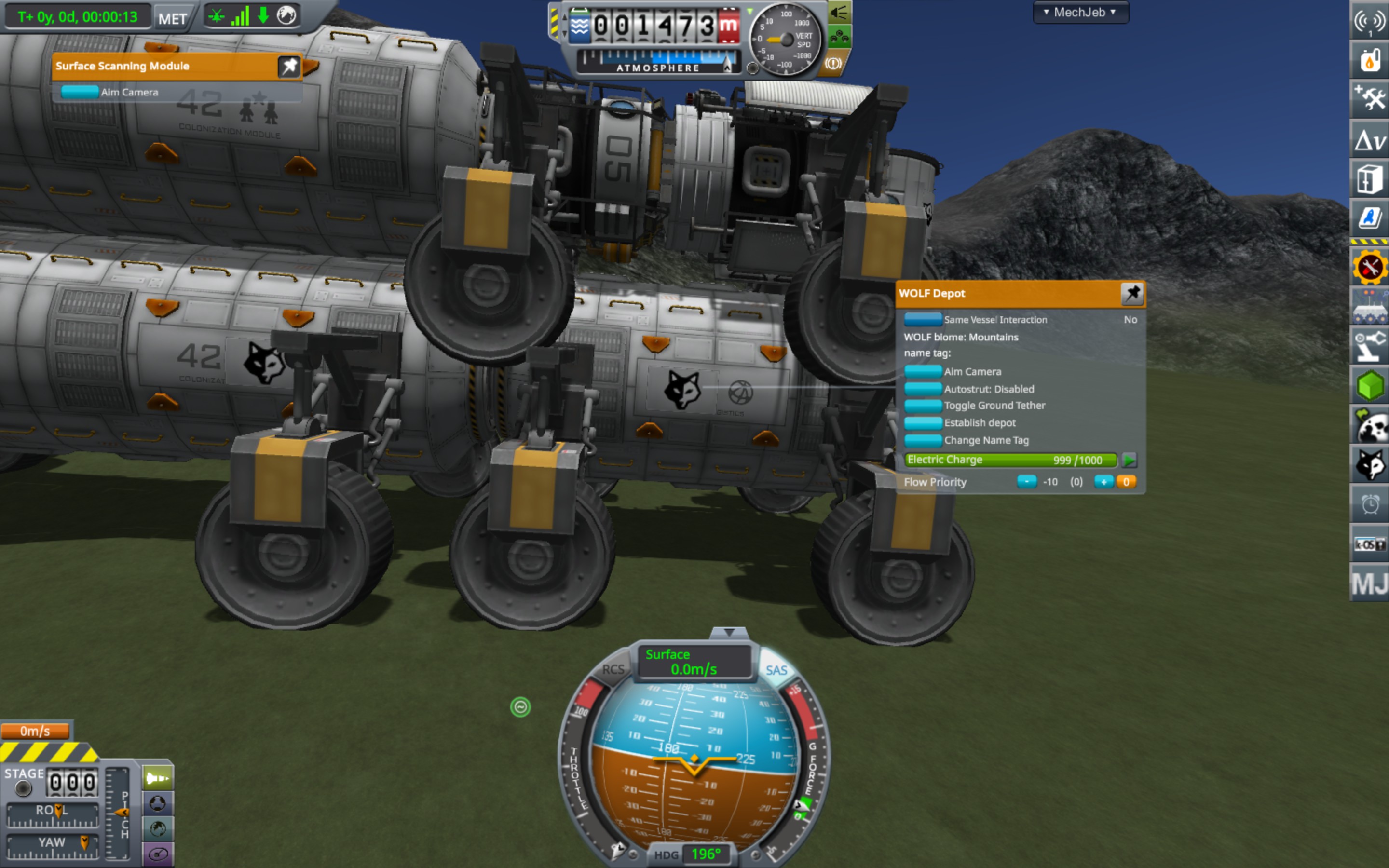 The WOLF Depot rover is detached and about to establish the Kerbin Mountains biome depot