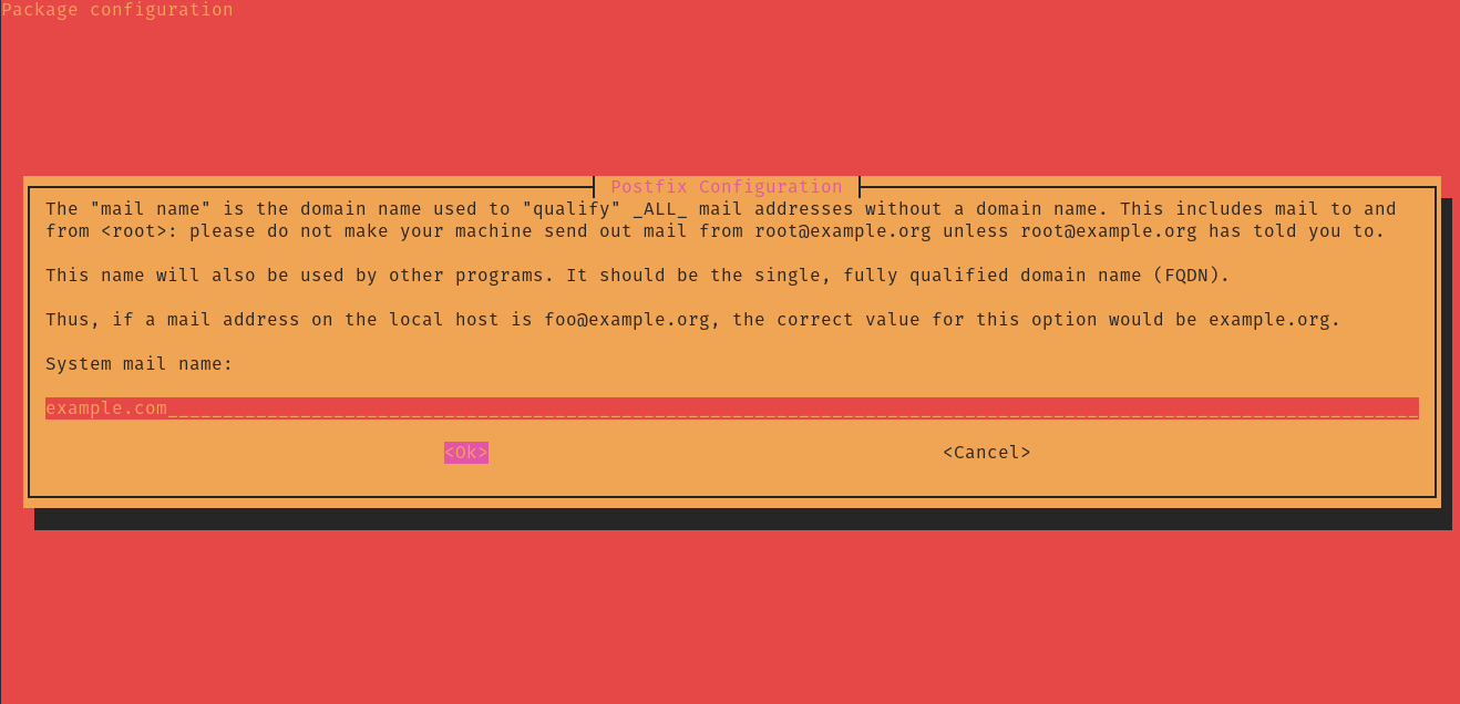 Postfix install system name