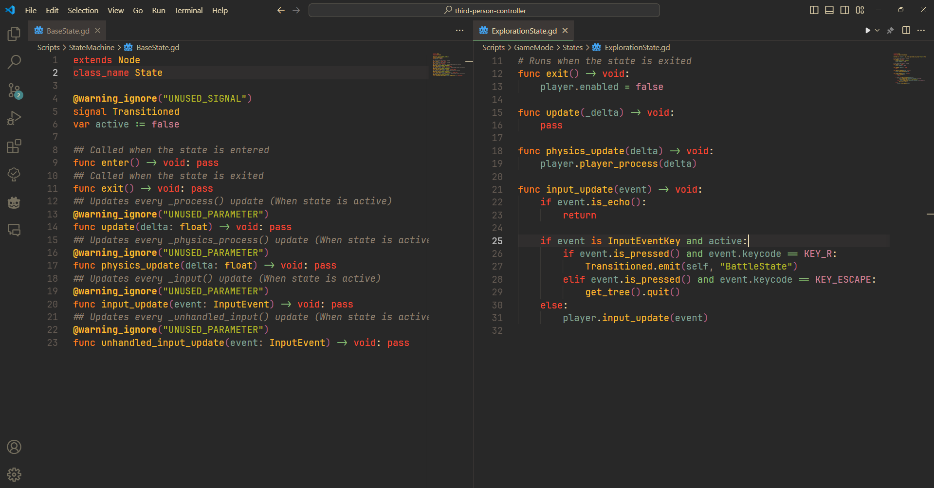 An example of a simple state in my state machine system