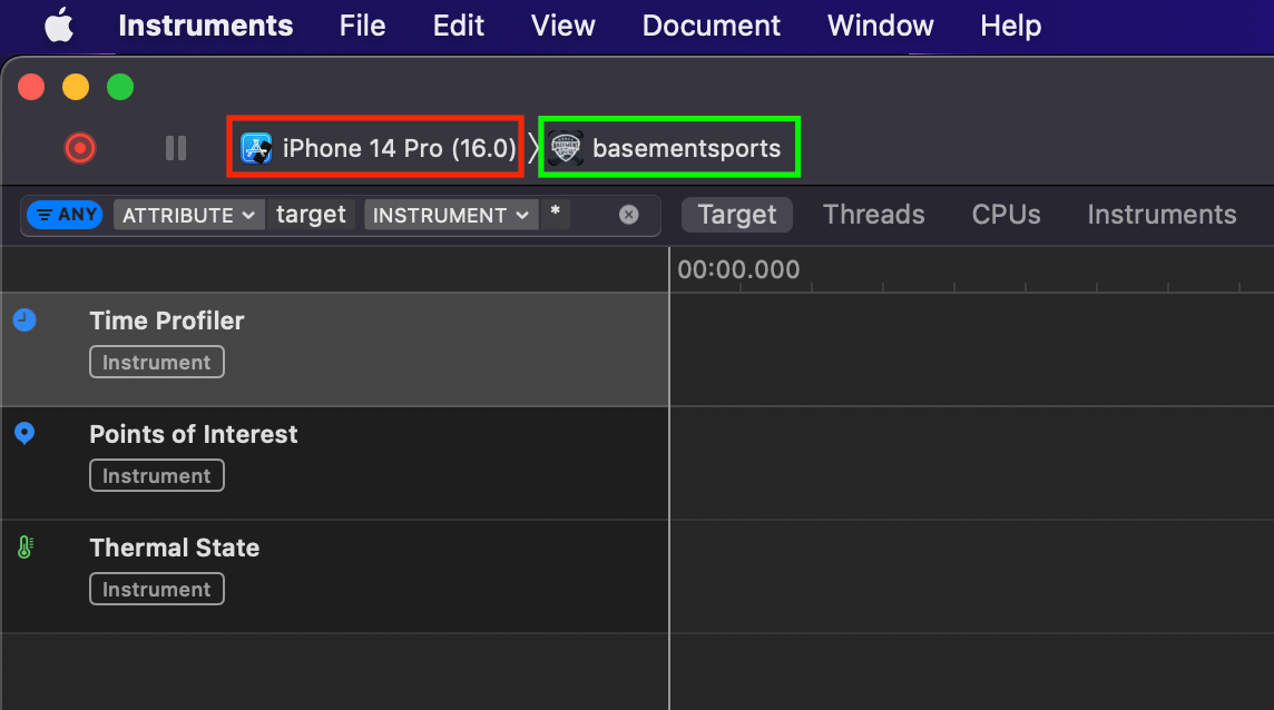 Xcode Instruments: **Time Profiler **(Top left corner view)