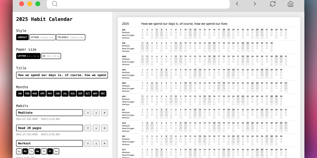 2025 Printable Habit Tracker