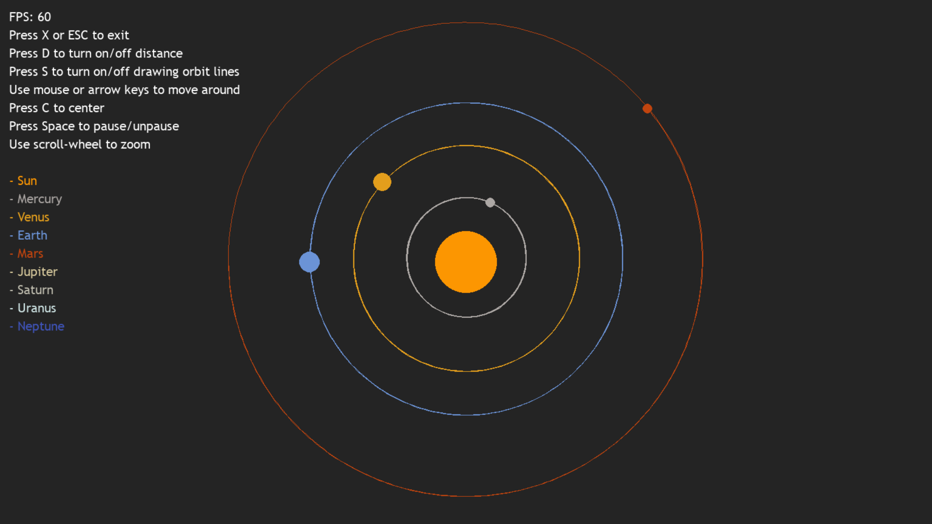 Solar System Simulation in Python using Pygame