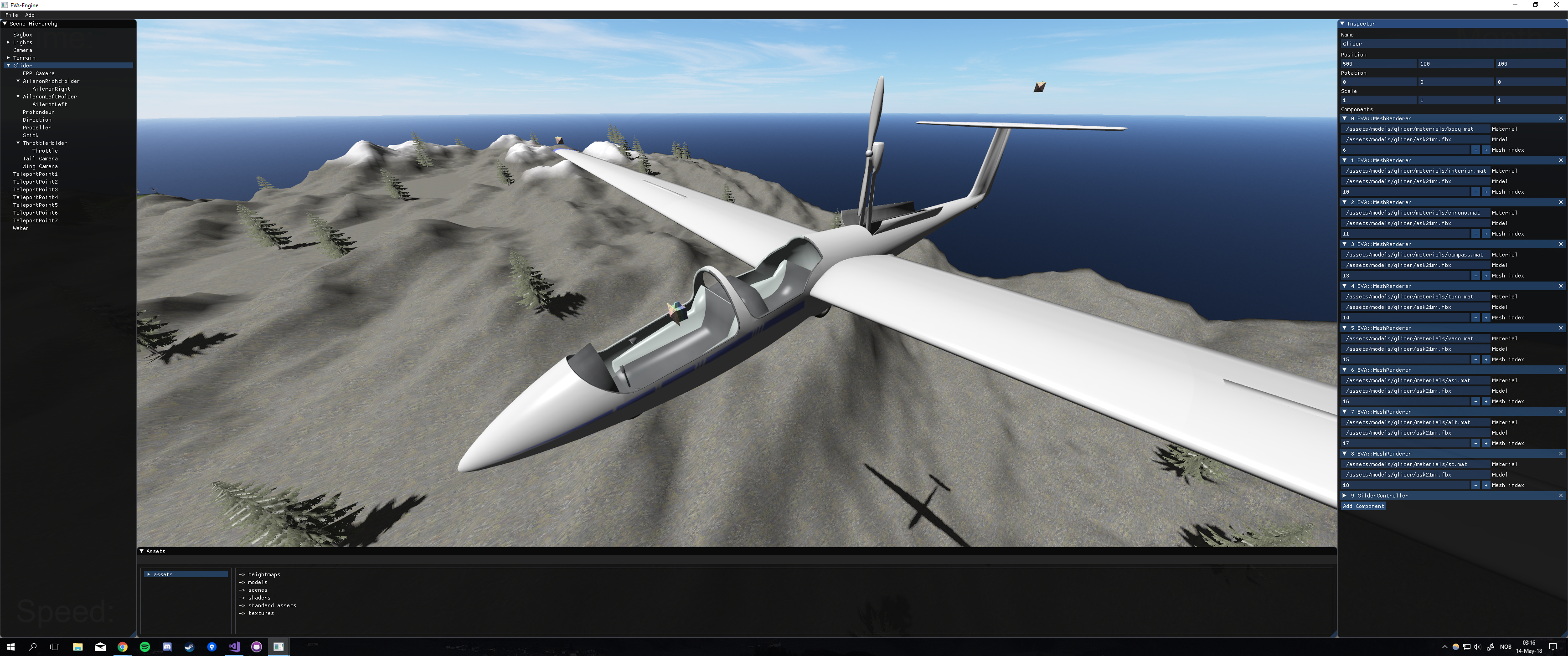 Image of the glider in the scene editor