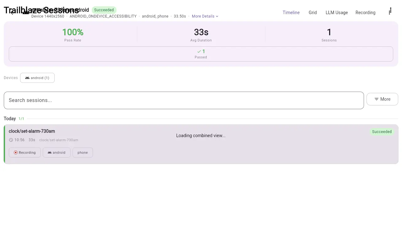 Trailblaze setting an Android Clock alarm