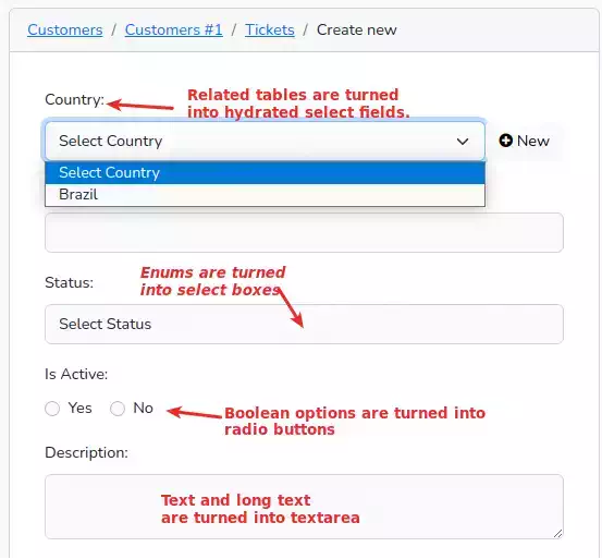 Example of generated fields