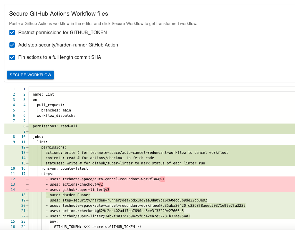 Secure workflow screenshot