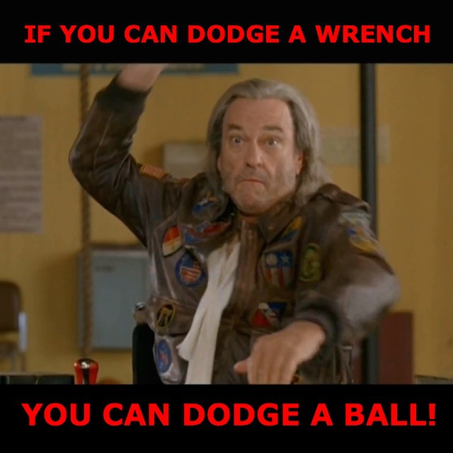 Meme image of "If you can dodge a Wrench, You can Dodge a Ball" from the film Dodgeball