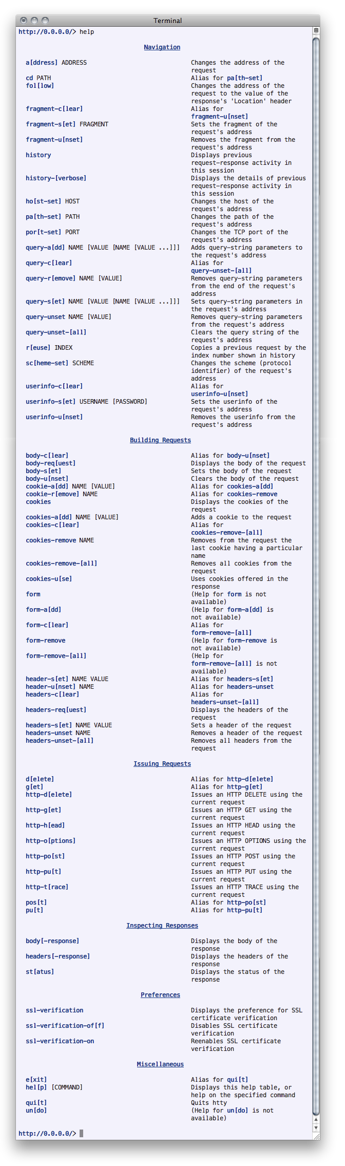 htty’s built-in help