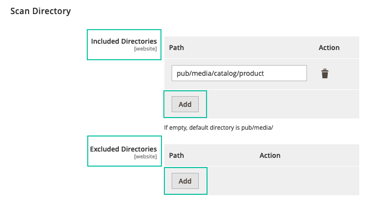 Included and excluded images directories