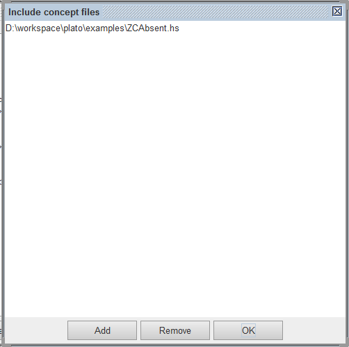 The include dialog with the ZCAbsent file added.