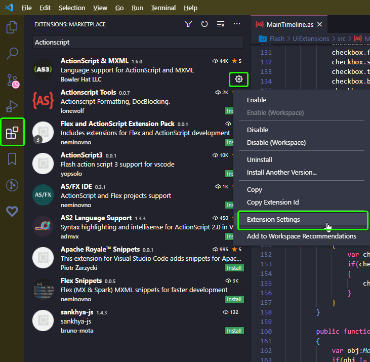 Extension Settings Access