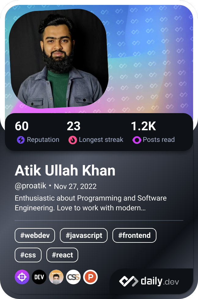 Atik Ullah Khan's Dev Card