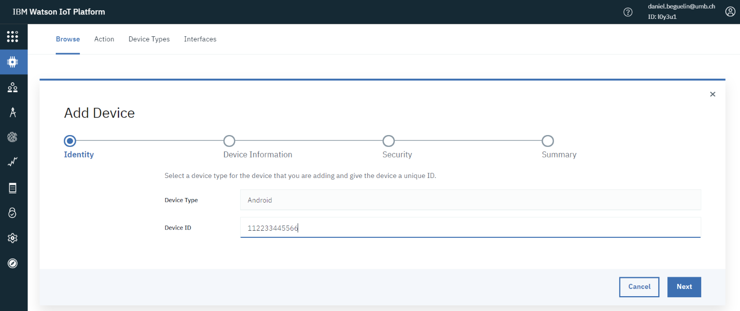 Screen capture of the page where device parameters are entered