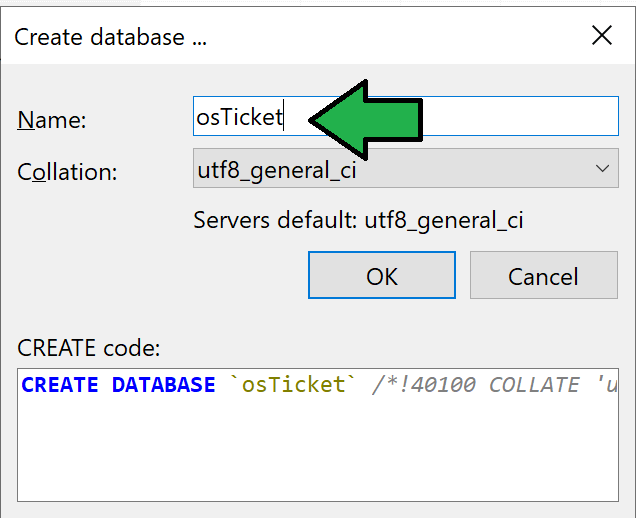 create data base osTicket