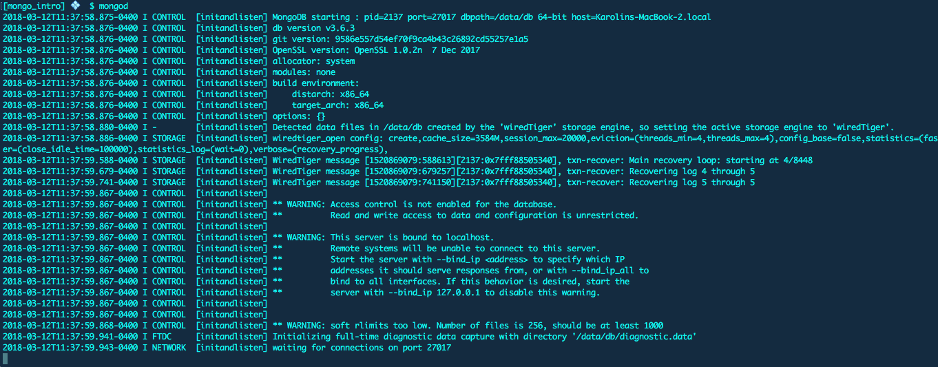 mongod running successfully