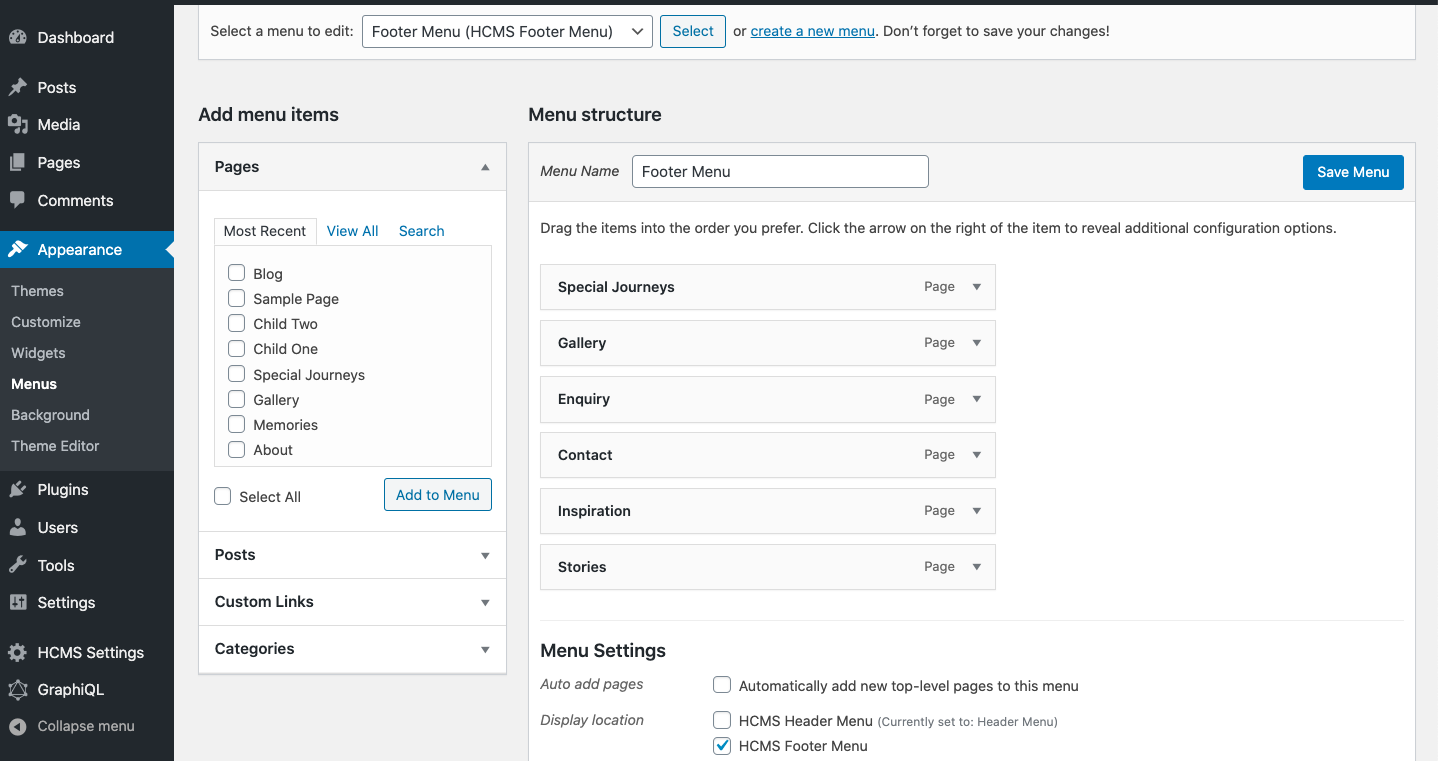 Footer menu demo