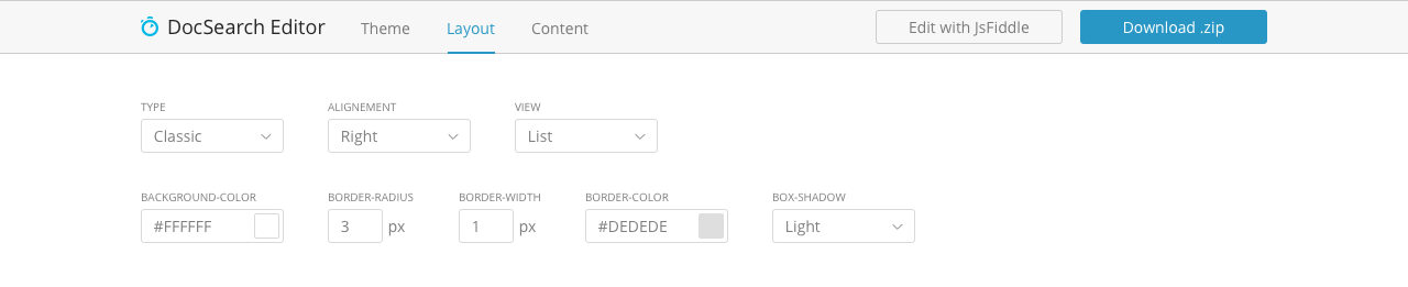 DocSearch Editor Layout