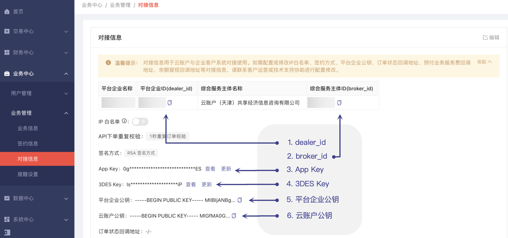 配置平台企业公钥信息