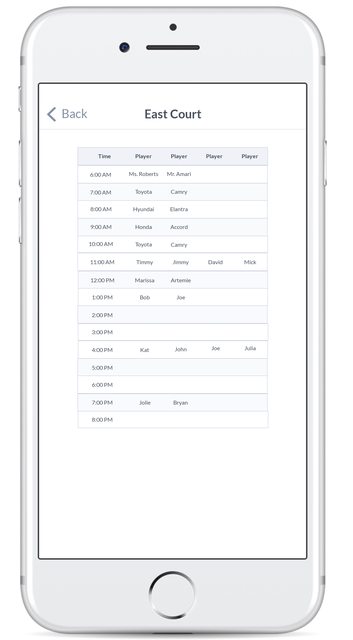 Court Schedule Wireframe