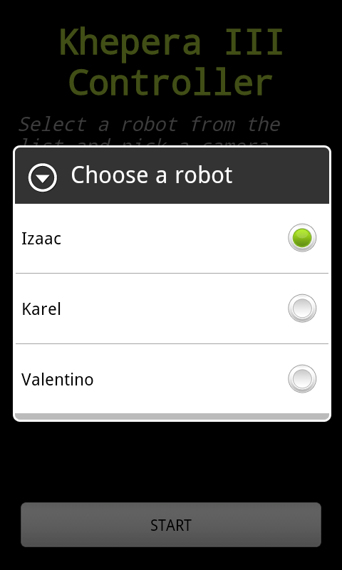 Ekran główny, wybór robota - screen capture
