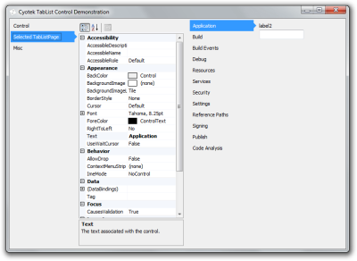 TabList control demonstration