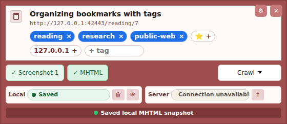 Save a page with its title and suggested tags