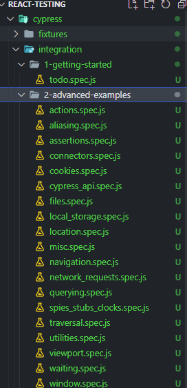 Cypress testing a react application folder structure