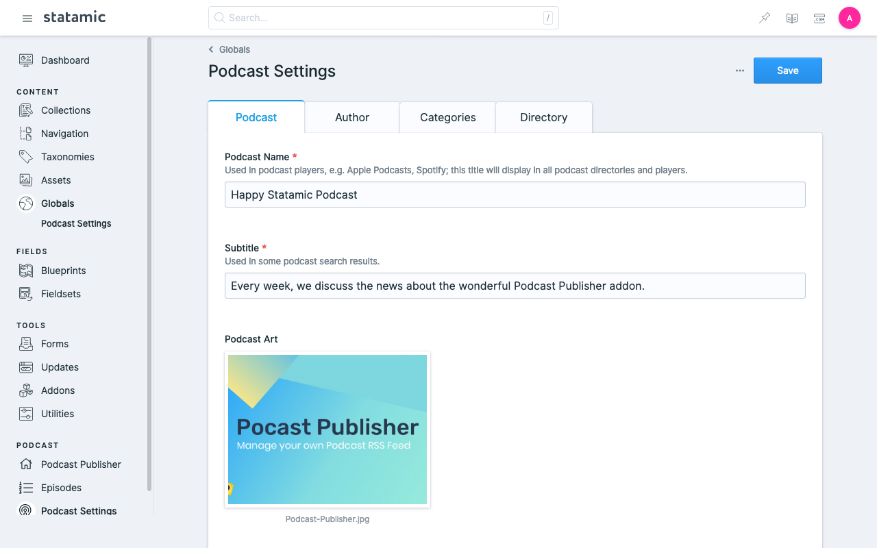 Statamic Podcast Settings