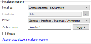 Install as: "Create separate *.ba2 archive"