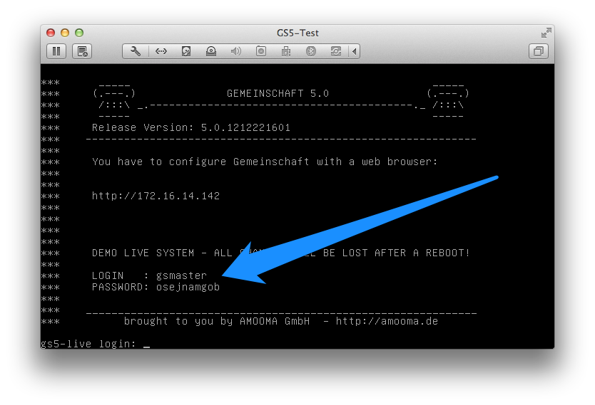 Screenshot des Login Screens (Live CD).