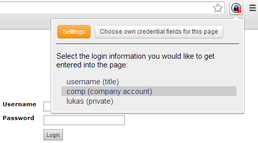 popup choose credentials