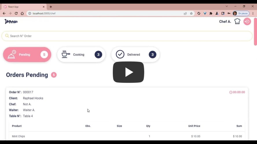 Woow - App para gestión de pedidos en un restaurante - Rol de Chef